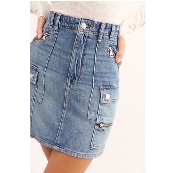 Free People High Rise Zipper Denim Mini Skirt - Picture 1 of 7